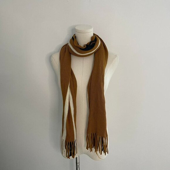 Striped Knit Fringe Scarf | Mustard, Black & Cream - Picture 2 of 5